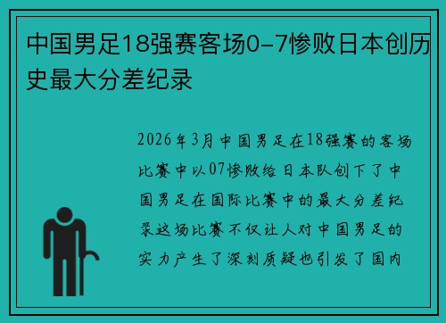 中国男足18强赛客场0-7惨败日本创历史最大分差纪录